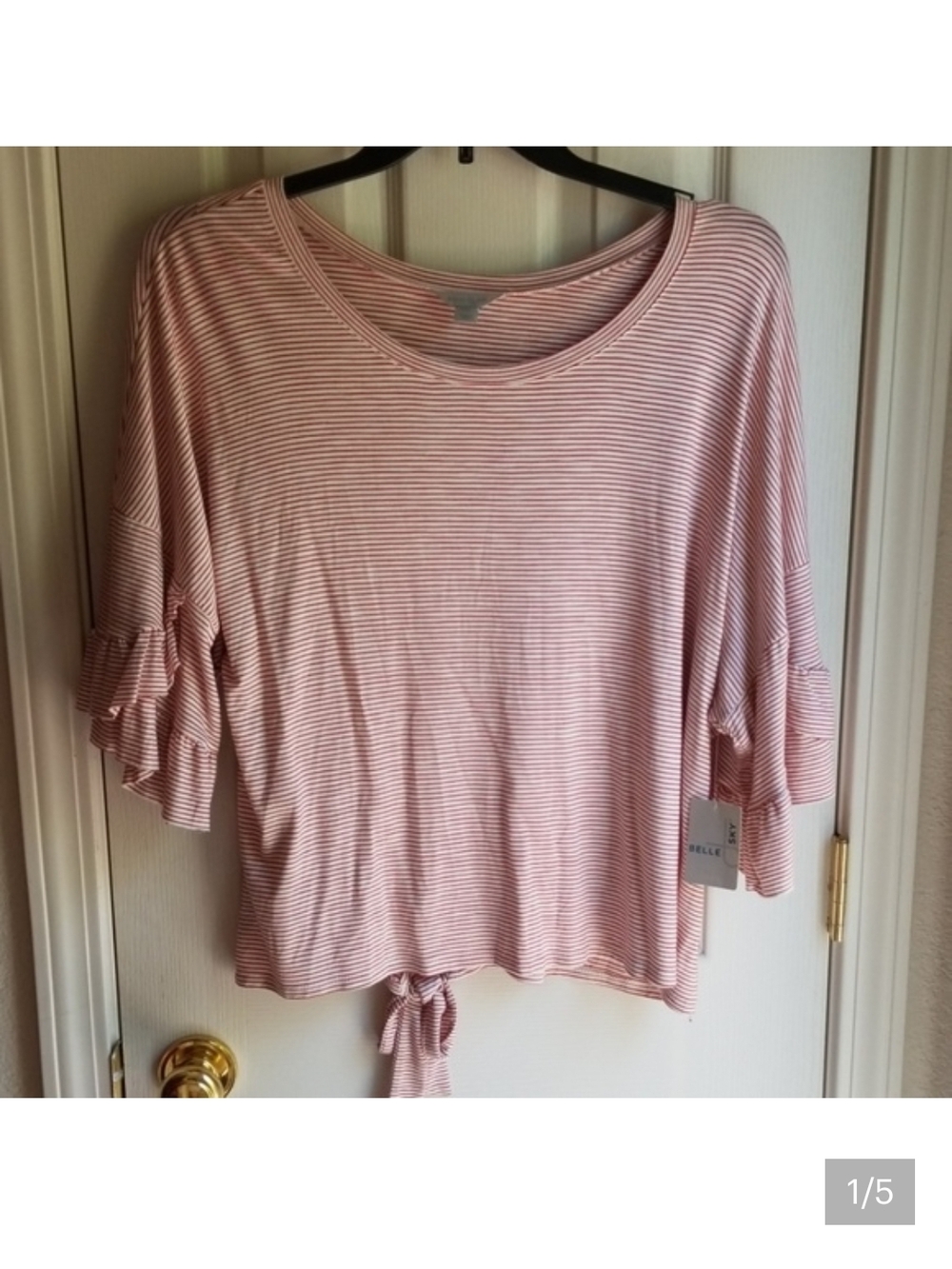 Belle Sky Women’s Redish Pink Stripe Ruffle Sleeve Top Xxl